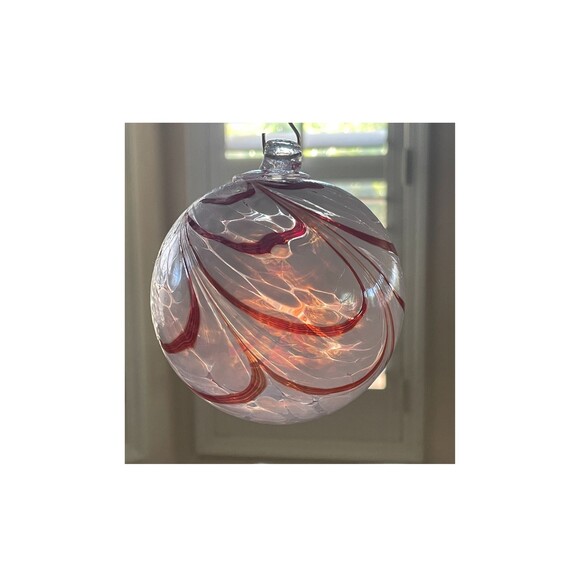 2 Sisters Artisan Glass 4" Red & White Swirled Blown Glass Ornament - Picture 2 of 7